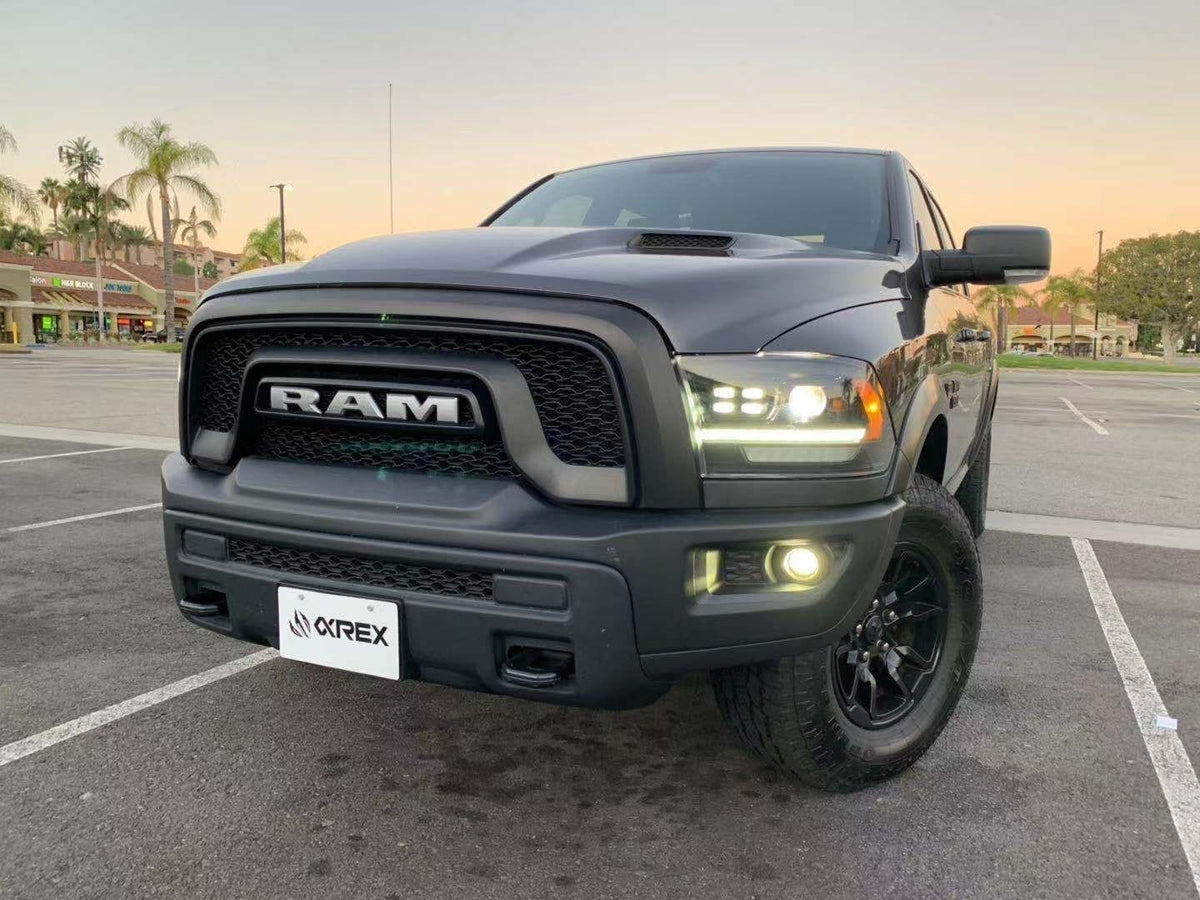 AlphaRex 880523 09-18 Dodge Ram 1500 HD PRO-Series Projector Headlight Plank Style Black with Chrome Acc with Sequential Signal/DRL