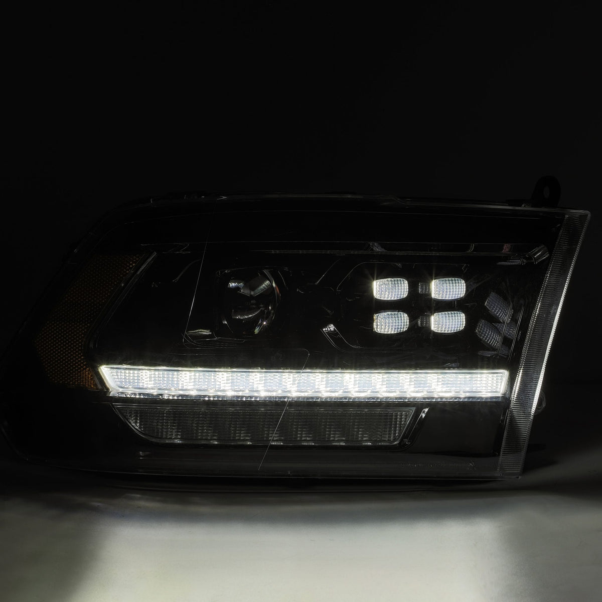 AlphaRex 880523 09-18 Dodge Ram 1500 HD PRO-Series Projector Headlight Plank Style Black with Chrome Acc with Sequential Signal/DRL