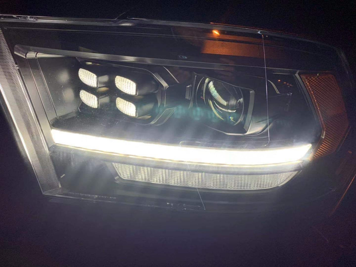 AlphaRex 880523 09-18 Dodge Ram 1500 HD PRO-Series Projector Headlight Plank Style Black with Chrome Acc with Sequential Signal/DRL