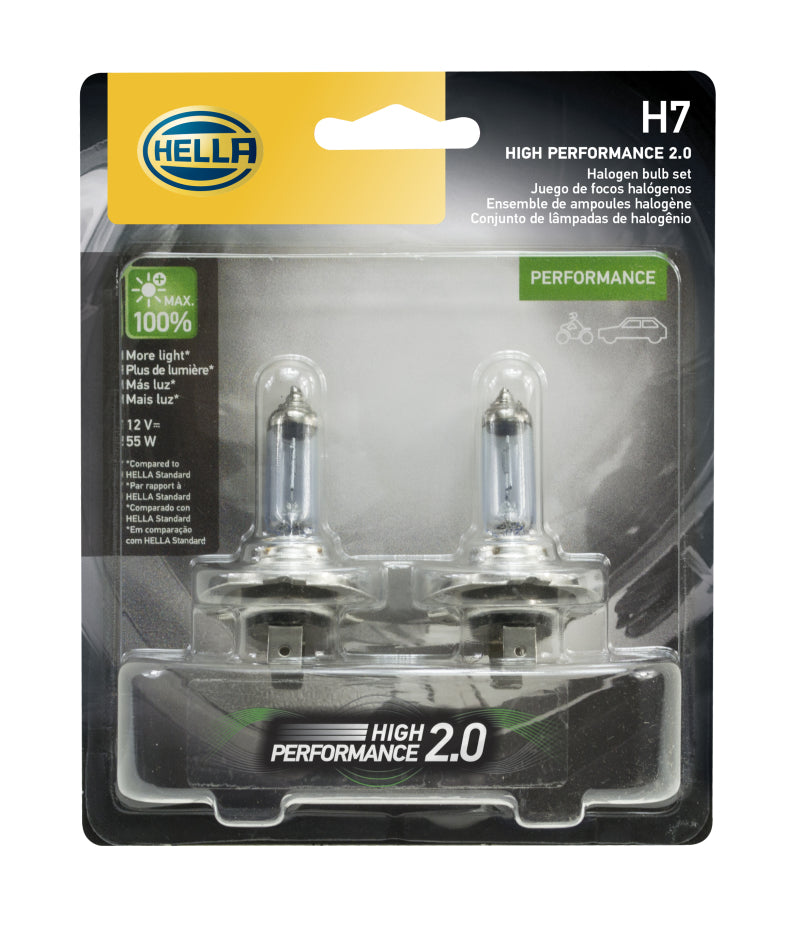 HELLA H7 12V 55W PX26d HP 2.0 Halogen Bulbs Pair