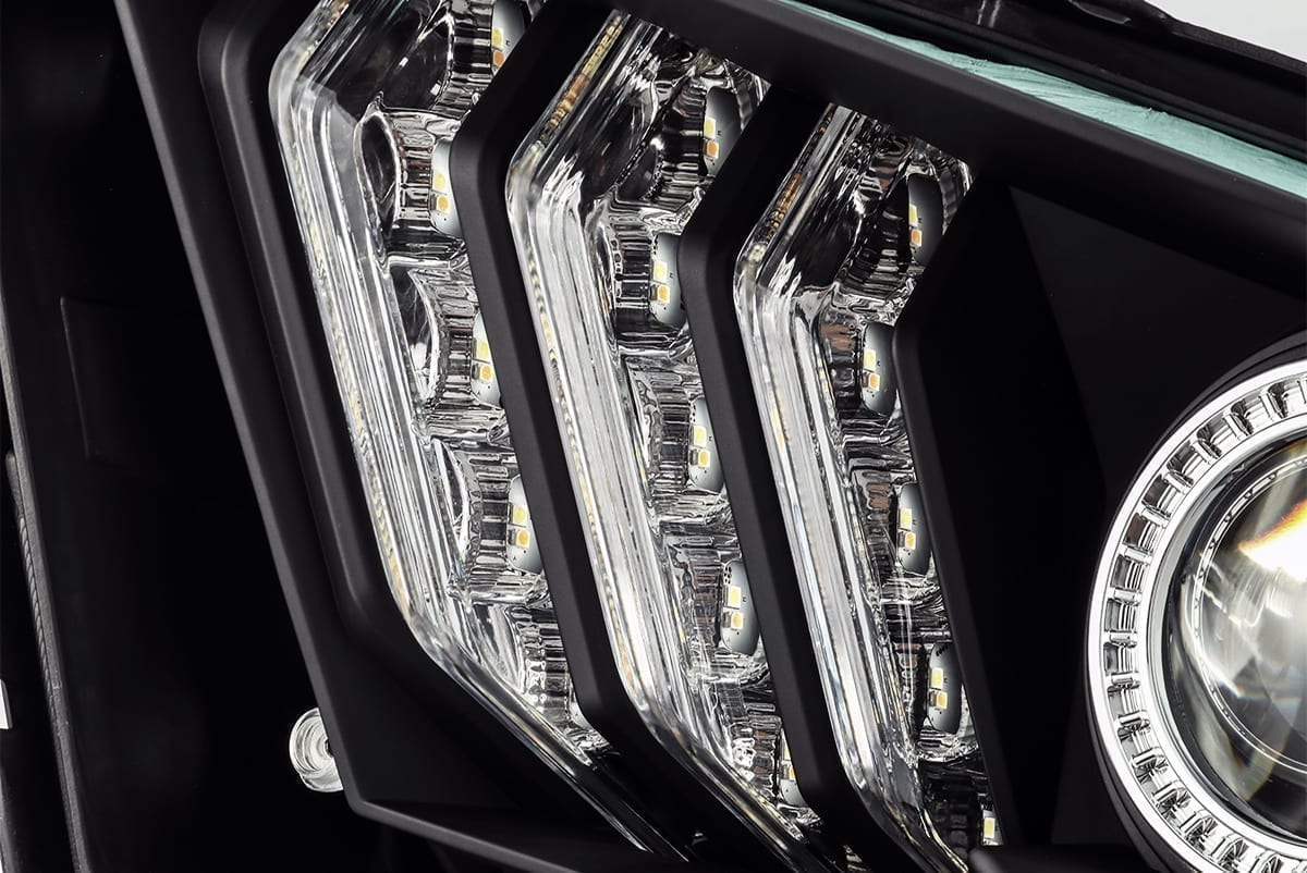 AlphaRex 880115 10-12 Ford Mustang LUXX LED Projector Headlights Plank Style Black with Activation Light/Sequential Signal