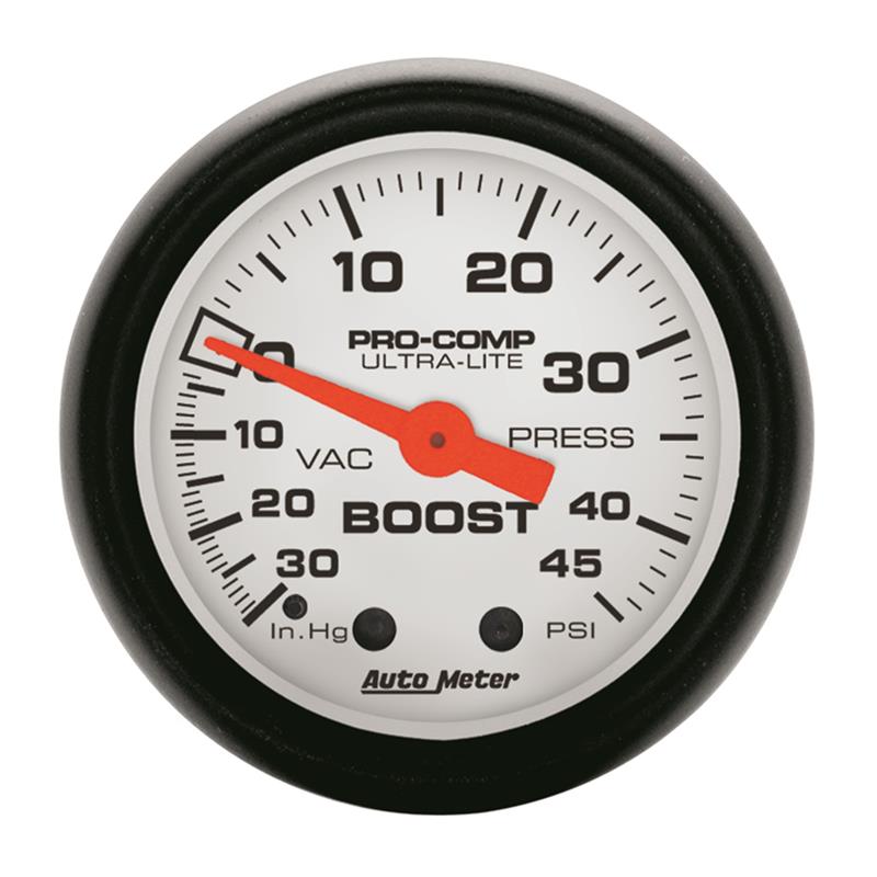 AutoMeter 5708 Phantom 52mm 30in Hg Vacuum / 45 PSI Mechanical Vacuum/Boost Gauge
