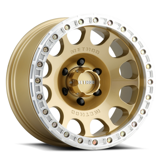 Method MR105 V3 Beadlock 17x9 -38mm Offset 5x5 71.5mm CB Gold Wheel with BH-H24125