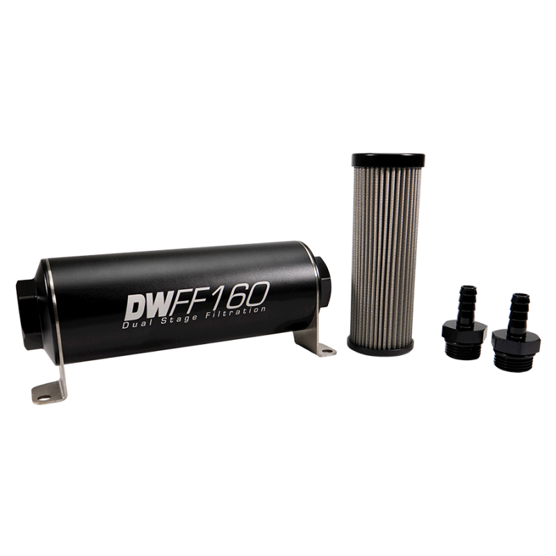 DeatschWerks Stainless Steel 3/8in 10 Micron Universal Inline Fuel Filter Housing Kit (160mm)