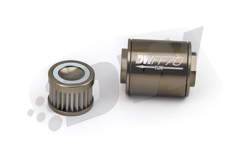 DeatschWerks Stainless Steel 10AN 10 Micron Universal Inline Fuel Filter Housing Kit (70mm)