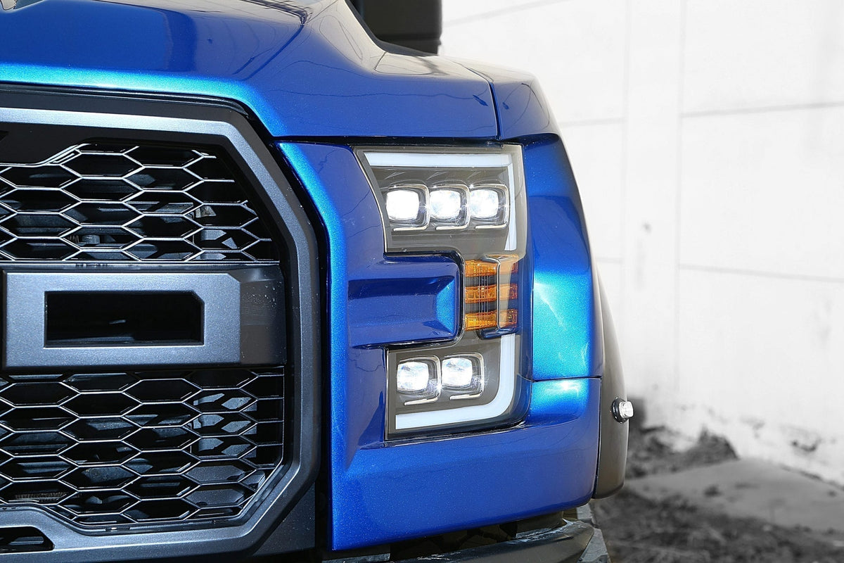 AlphaRex 880151 17-20 Ford Raptor NOVA LED Projector Headlights Plank Style Chrome with Activation Light Sequential Signal