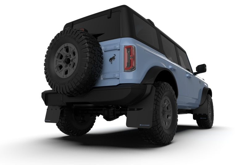 Rally Armor Mud Flaps - 2021-2025 Ford Bronco - RAL Hybrid Blk Flap/Met. Blk - #MF85-NO-PL-MBK