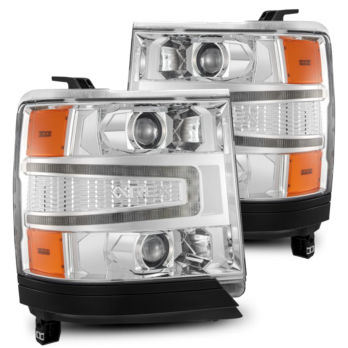 AlphaRex 880235 16-18 Chevrolet 1500 HD LUXX LED Projector Headlights Chrome with Sequential Activation Light / Sequential Signal (Req PN 810023)