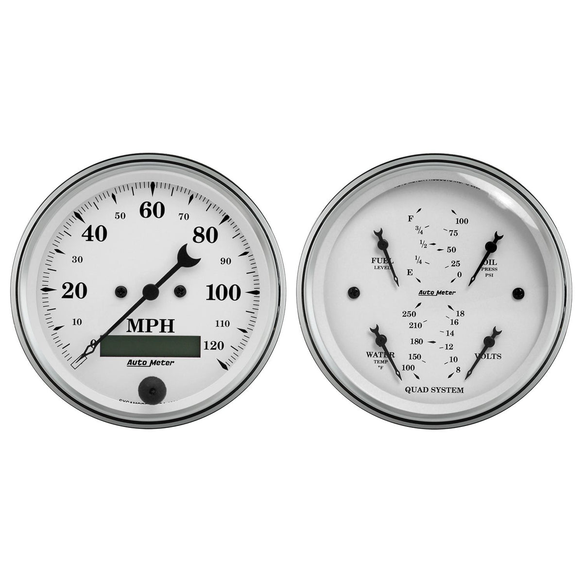AutoMeter 1600 Gauge Kit 2-Piece Quad & Speedometer 3-3/8in Old Tyme White