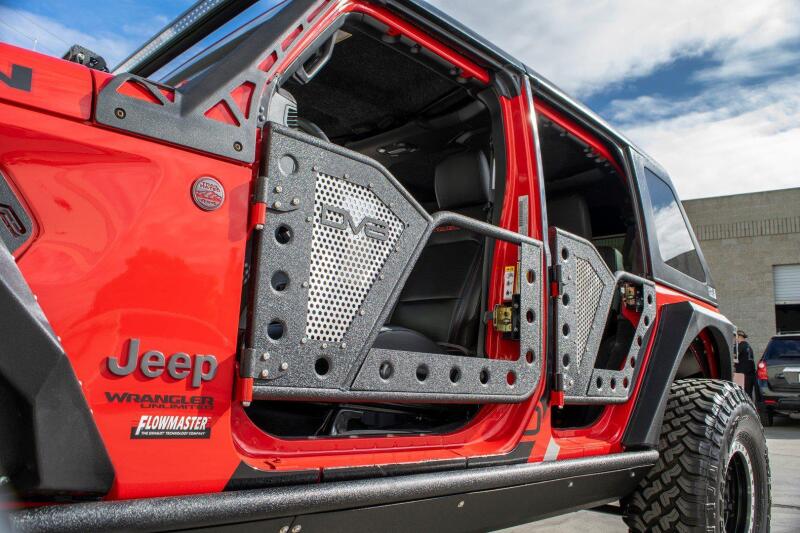 DV8 Offroad Jeep 18+ Wrangler JL / 20+ Gladiator JT Front Rock Doors w/ Perforated Aluminum Mesh - #RDJL-01F