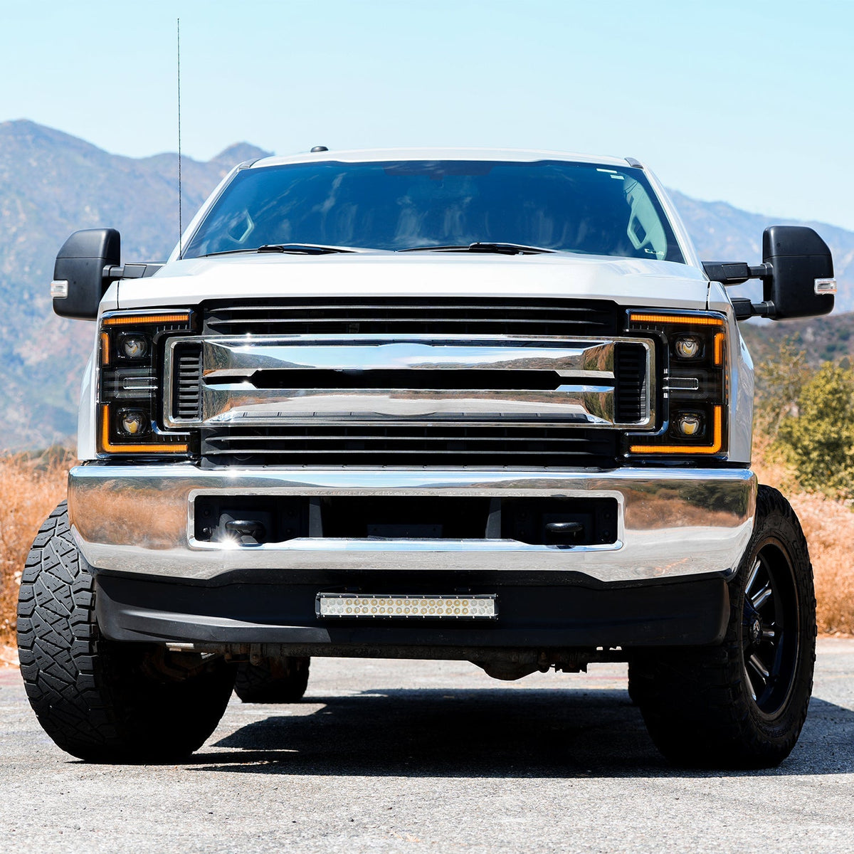 AlphaRex 880346 17-19 Ford F-250/350/450/550 Super Duty LUXX-Series LED Projector Headlights Chrome with Sequential Signal & Switchback DRL