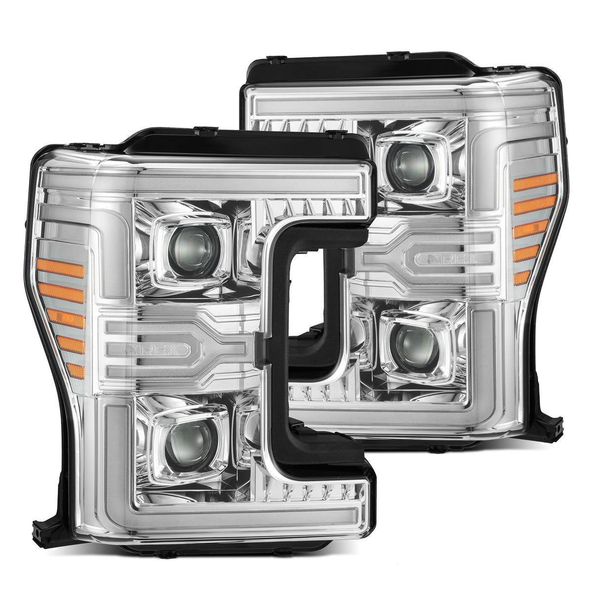 AlphaRex 880346 17-19 Ford F-250/350/450/550 Super Duty LUXX-Series LED Projector Headlights Chrome with Sequential Signal & Switchback DRL