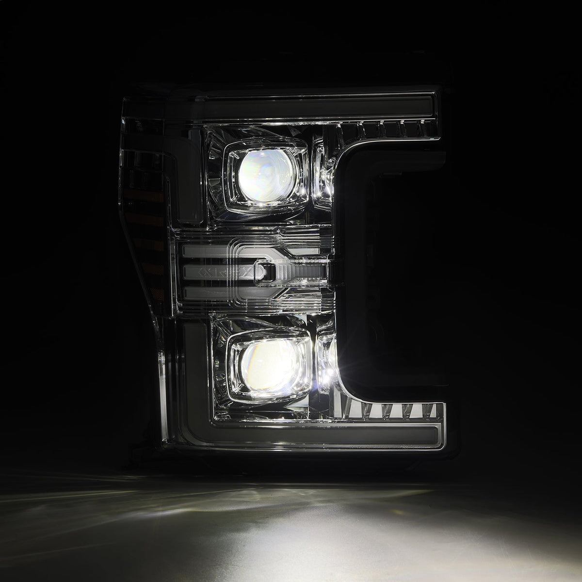 AlphaRex 880346 17-19 Ford F-250/350/450/550 Super Duty LUXX-Series LED Projector Headlights Chrome with Sequential Signal & Switchback DRL