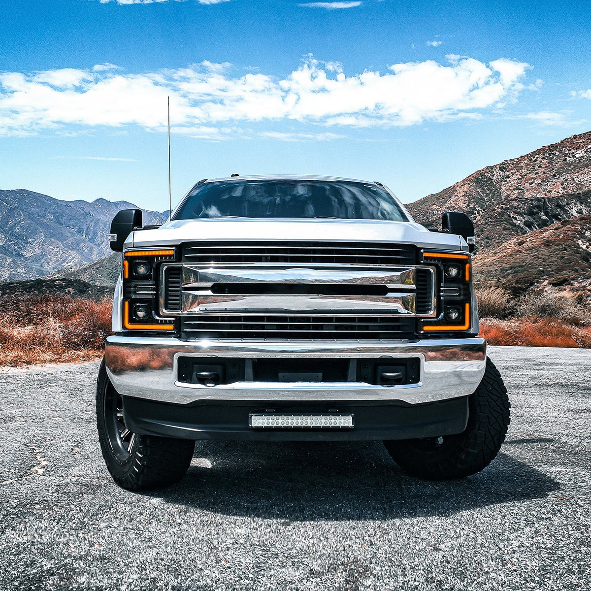 AlphaRex 880346 17-19 Ford F-250/350/450/550 Super Duty LUXX-Series LED Projector Headlights Chrome with Sequential Signal & Switchback DRL