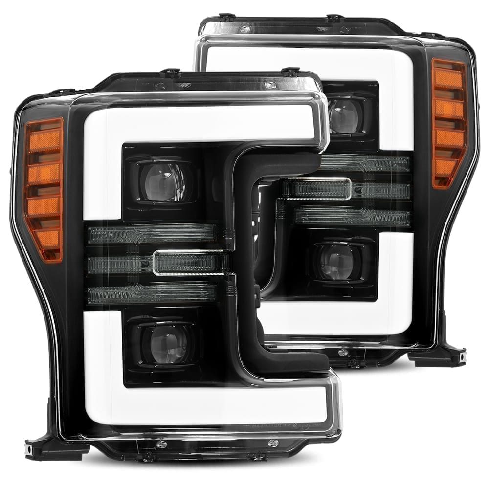 AlphaRex 880108 17-19 Ford F-250 SD PRO-Series Projector Headlights Plank Style Black with Activation Light/Sequential Signal
