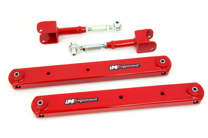 UMI Performance 402119-R Rear Control Arm Kit Boxed Lowers Adjustable Uppers Red