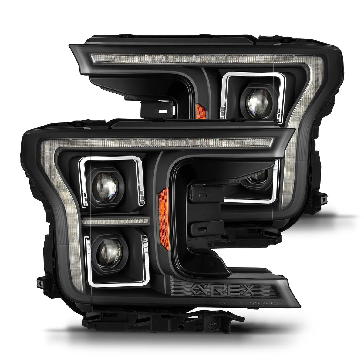 AlphaRex 880250 18-20 Ford F-150 (Req. Converter F150 with Stock LED) LUXX LED Projector Headlights Black Activation Light Sequential Signal Switchback DRL