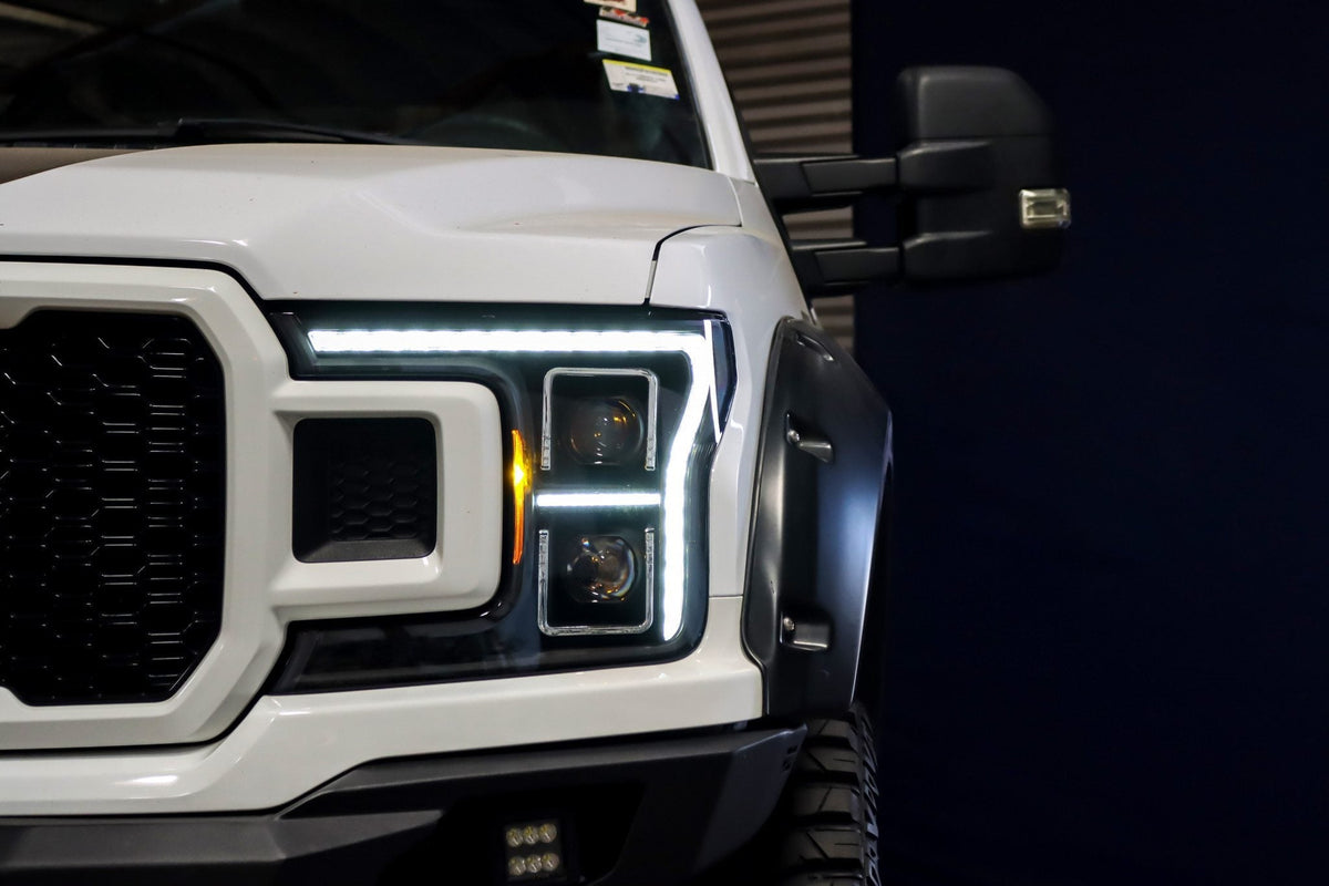AlphaRex 880253 18-20 Ford F150 PRO-Series Headlight Alpha Black with Sequential Signal & DRL