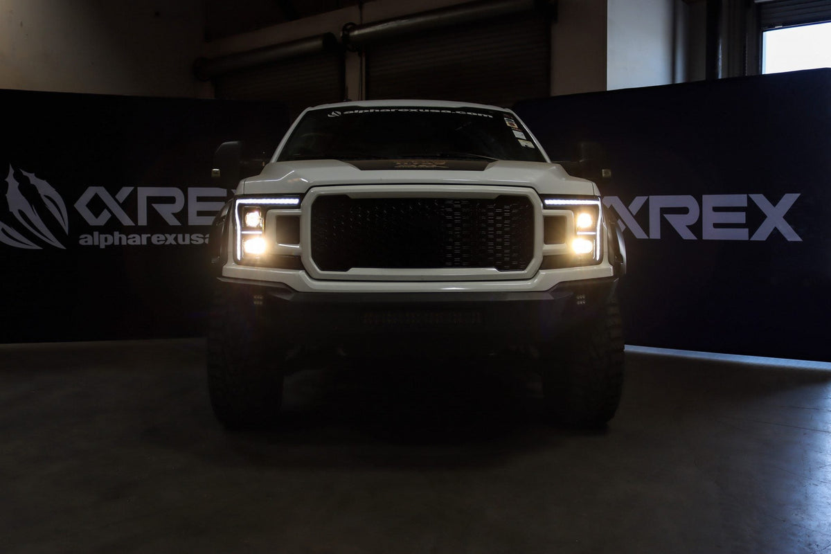 AlphaRex 880253 18-20 Ford F150 PRO-Series Headlight Alpha Black with Sequential Signal & DRL