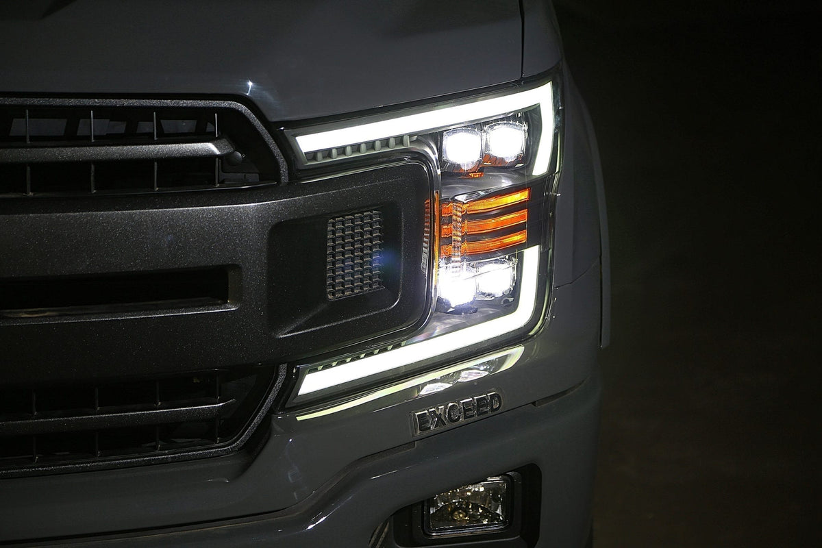 AlphaRex 880182 18-19 Ford F-150 NOVA LED Projector Headlights Plank Style Matte Black with Activation Light/Sequential Signal