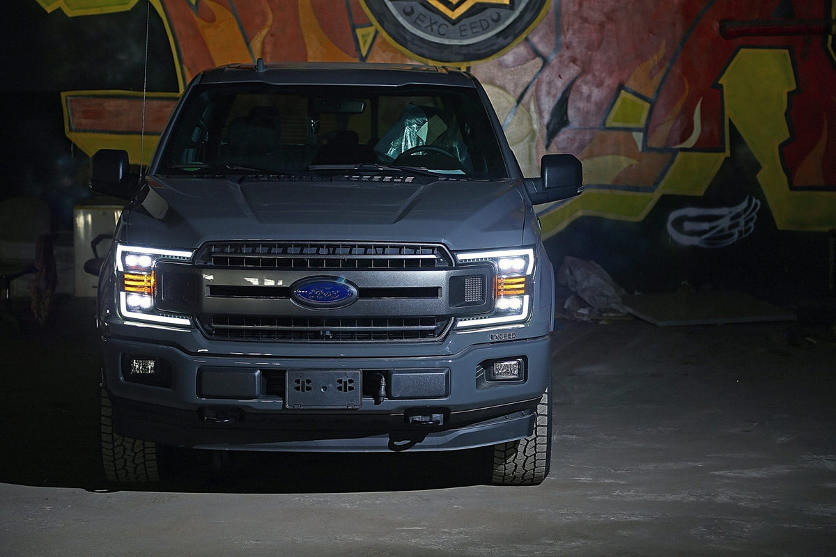 AlphaRex 880182 18-19 Ford F-150 NOVA LED Projector Headlights Plank Style Matte Black with Activation Light/Sequential Signal