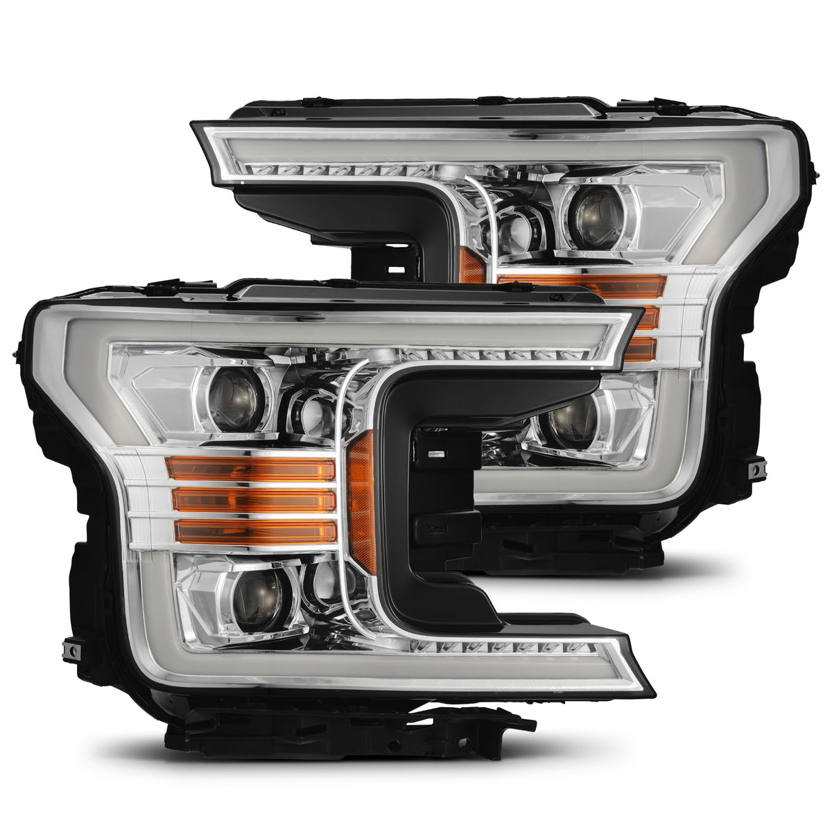 AlphaRex 880187 18-19 Ford F-150 PRO-Series Projector Headlights Plank Style Chrome with Activation Light/Sequential Signal