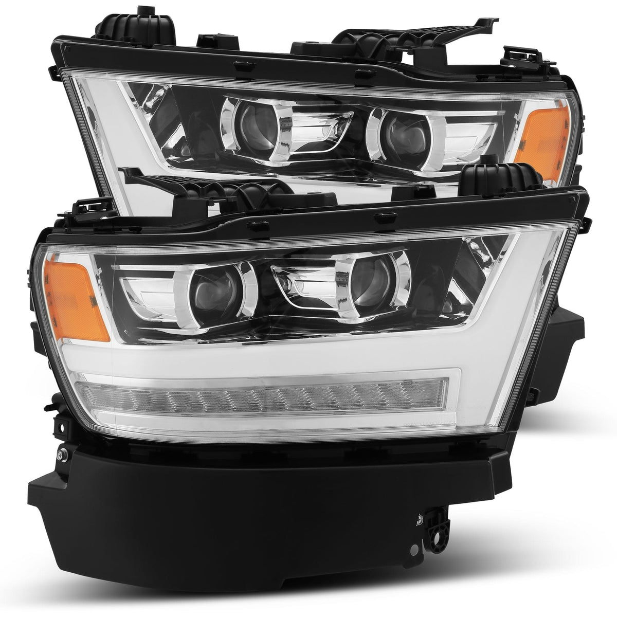 AlphaRex 880514 19-20 Ram 1500 HD PRO-Series Projector Headlight Plank Styl Chrome with Activation Light/Sequential Signal/Plank DRL