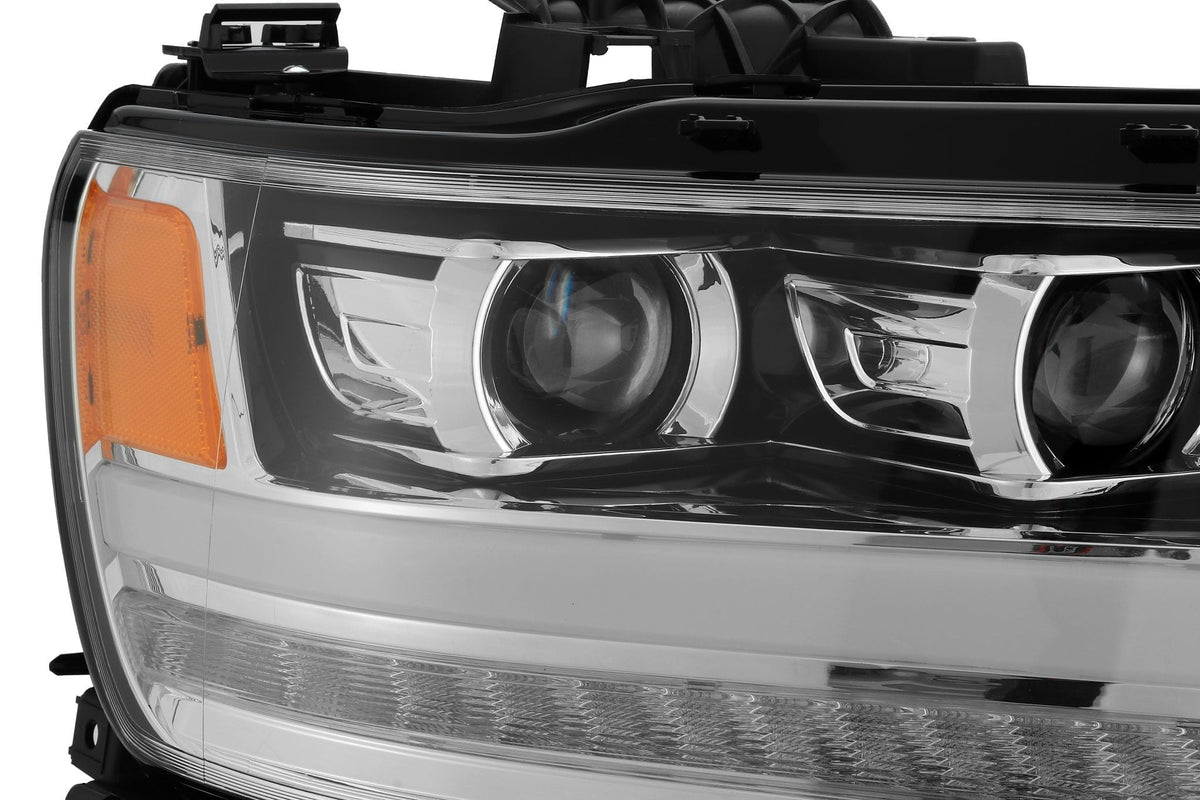 AlphaRex 880514 19-20 Ram 1500 HD PRO-Series Projector Headlight Plank Styl Chrome with Activation Light/Sequential Signal/Plank DRL