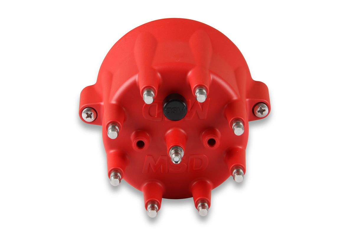 MSD 8433 Distributor Cap - V8 - HEI Terminals - Red - Spark Plug Wire Retainer