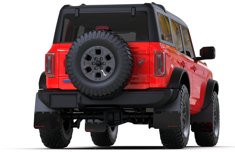 Rally Armor Mud Flaps - 2021-2025 Ford Bronco - RAL Hybrid Blk Flap/Met. Blk - #MF85-RR-PL-MBK