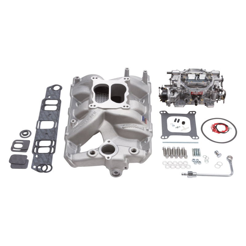 Edelbrock 2056 Manifold And Carburetor Kit Performer RPM Pontiac Natural Finish