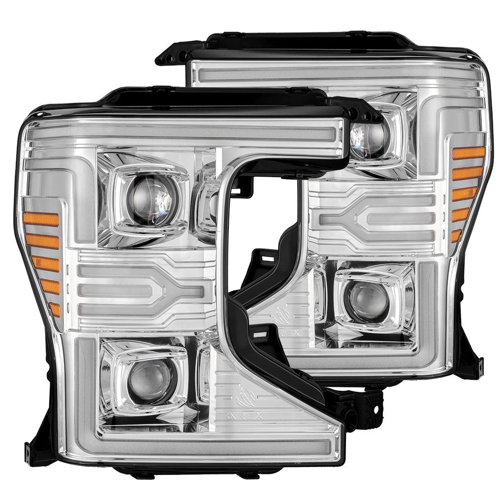 AlphaRex 880342 20-22 Ford F-250/350/450/550 SD LUXX-Series LED Projector Headlights Chrome with Sequential Signal & Switchback DRL