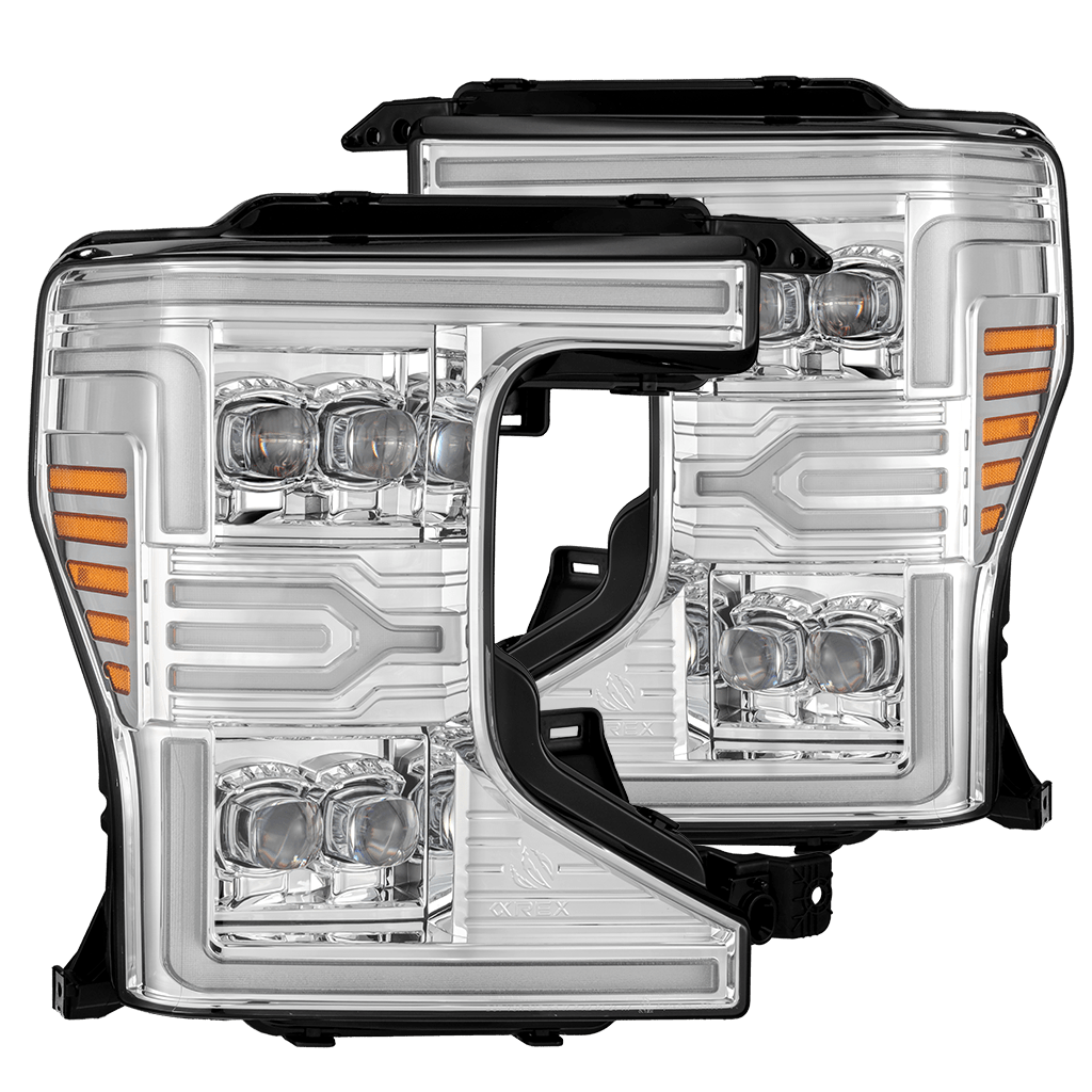 AlphaRex 880339 20-22 Ford F-250/350/450/550 SD NOVA-Series LED Projector Headlights Chrome with Sequential Signal & Switchback DRL