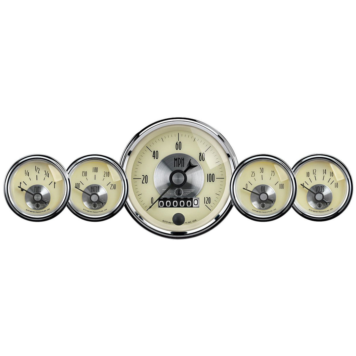 AutoMeter 2002 Prestige Antique Ivory 5-Piece Gauge Kit Electric Speedometer with Wheel Odometer
