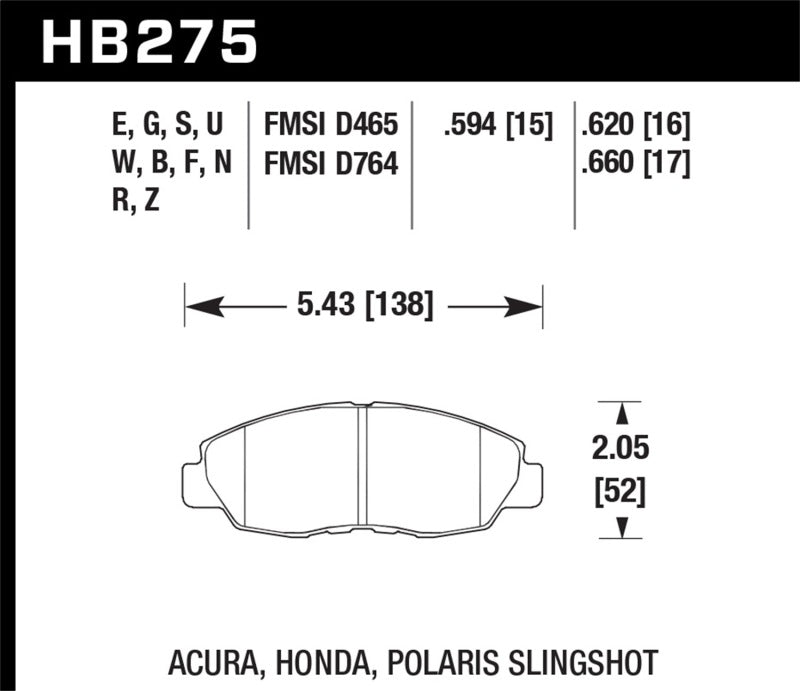 Hawk Performance HB275U.620 DTC-70 Motorsport Brake Pads