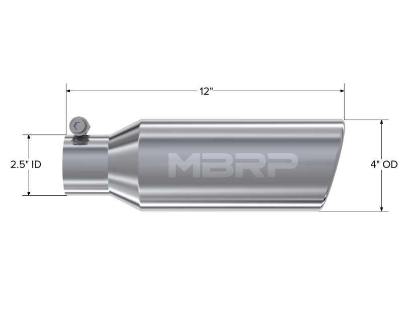 MBRP T5150 Exhaust Tip - 4" OD; Angled Rolled End; 2.5" inlet; 12" length | T304 Stainless