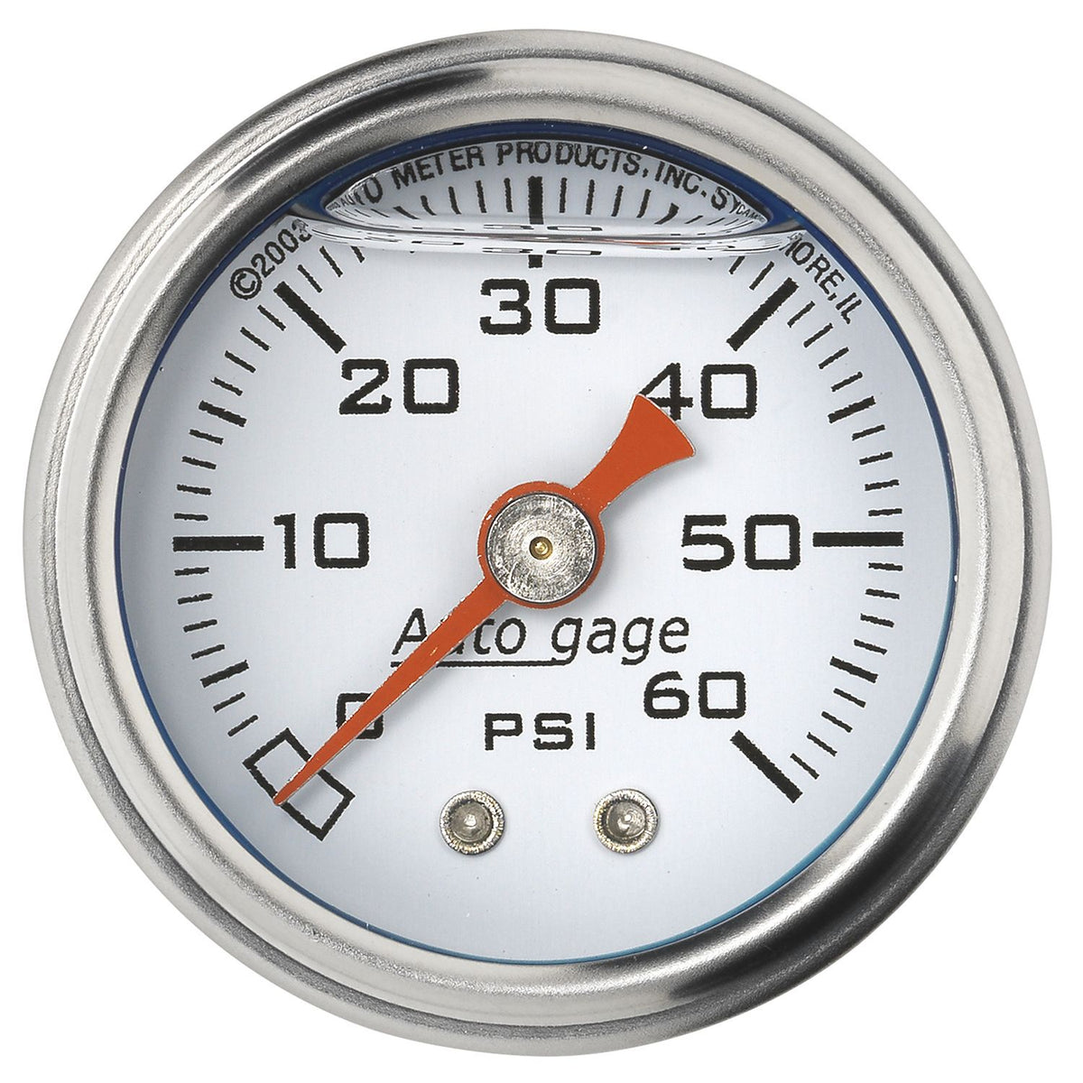 AutoMeter 2176 AutoGage 1.5in Liquid Filled Mechanical 0-60 PSI Fuel Pressure Gauge - White