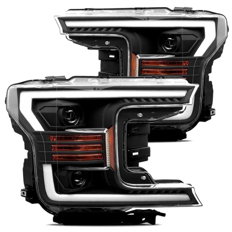 AlphaRex 880176 18-20 Ford F-150 LUXX Style Projector Headlights Alpha Black w/Activation Light/DRL