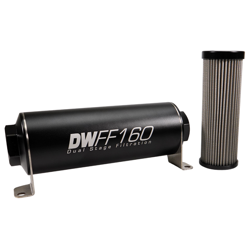 DeatschWerks Stainless Steel 10AN 10 Micron Universal Inline Fuel Filter Housing Kit (160mm)