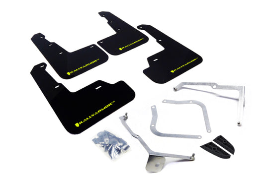 Rally Armor UR Mud Flaps - 2015-2021 Subaru WRX / WRX STI - Black/Green Logo - #MF32-UR-BLK/CGN