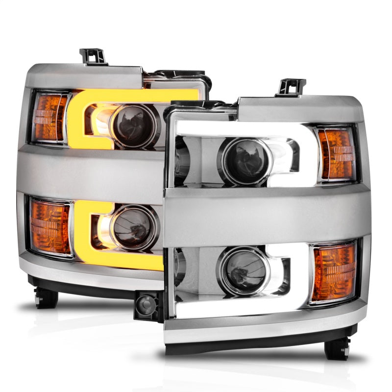 ANZO 2015-2019 Chevrolet Silverado 2500 HD LED Projector Headlights - Switchback Chrome (Chrome Trim) (Halogen Models Only)