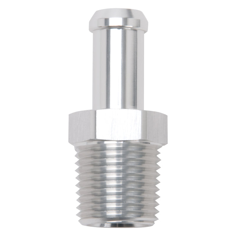 Edelbrock 8121 Hose End Straight 1/2 in NPT to 1/2 in Barb Clear Anodized