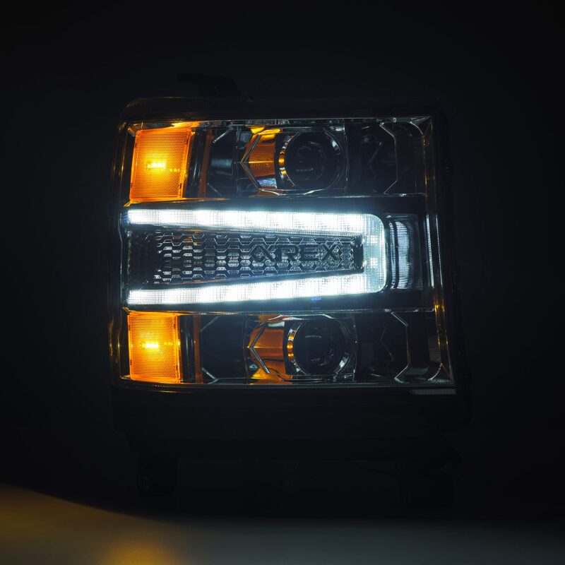 AlphaRex 880235 16-18 Chevrolet 1500 HD LUXX LED Projector Headlights Chrome with Sequential Activation Light / Sequential Signal (Req PN 810023)