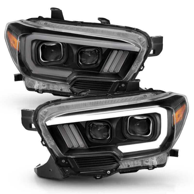 ANZO 2016-2023 Toyota Tacoma LED Projector Headlights - Switchback Black (For Halogen Version w/ DRL)