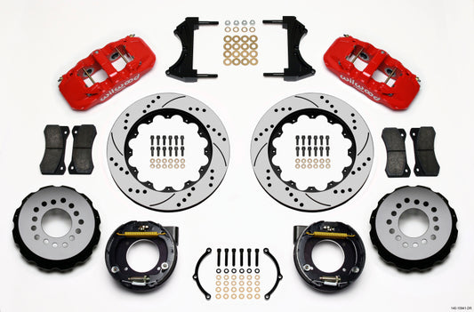 Wilwood AERO4 Rear P-Brake Kit 14.00in Drilled Red Chevy C-10 2.42 Offset 5-lug - #140-10941-DR