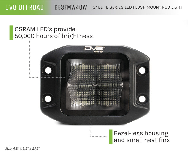 DV8 Offroad Elite Series 3in Cube LED Light 40W Spot 3W LED - #BE3FMW40W