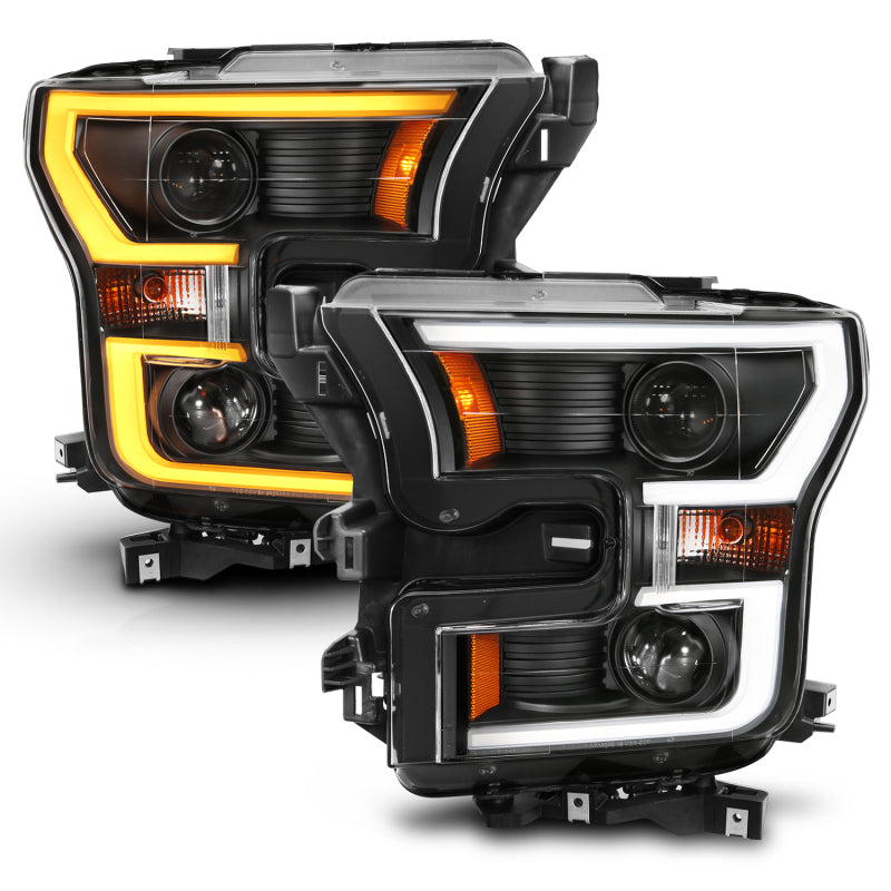 ANZO 2015-2017 Ford F-150 LED Projector Headlights - Switchback Black (For Halogen Models Only)