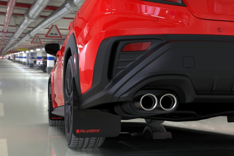Rally Armor UR Mud Flaps - 2022-2025 Subaru WRX - Black/Red Logo - #MF92-UR-BLK/RD-X