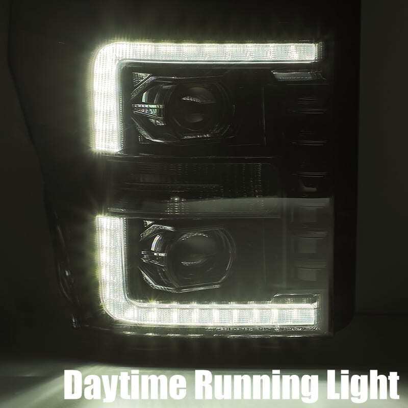 AlphaRex 880140 11-16 Ford F-250 SD PRO-Series Projector Headlights Plank Style Alpha Black w/Sequential Signal