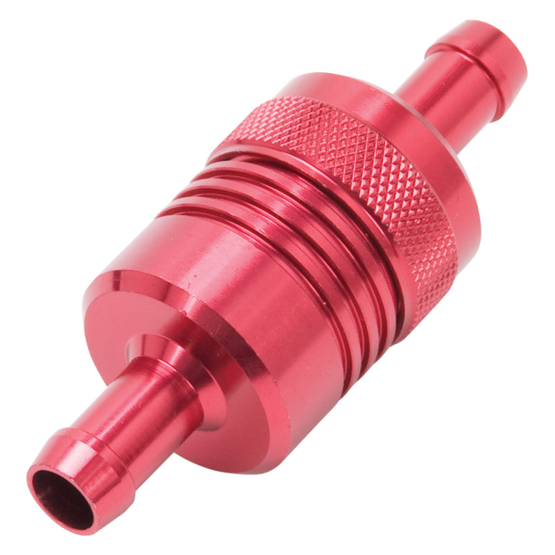 Edelbrock 8139 Fuel Filter Aluminum 3 in x 01/ 1/8 in 3/8 in Inlet/Outlet Red